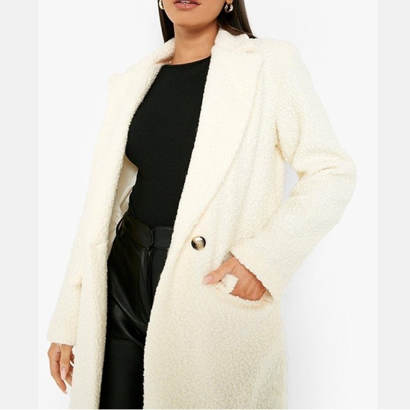 Boohoo textured wool look long coat cream NWT size 4‎ us uk 8 - Picture 3 of 4